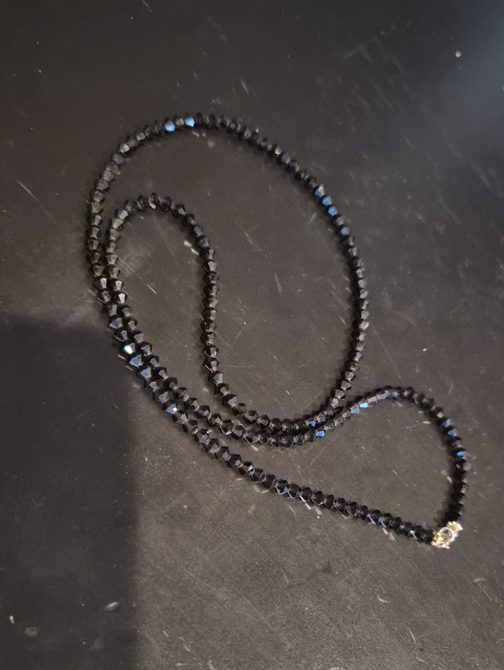 Classic Black Crystal Bead Necklace Goldfilled